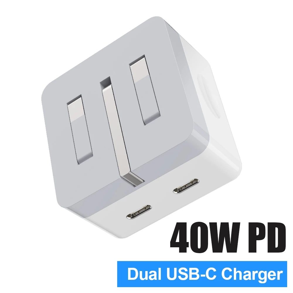 

EU US UK Plug 40W Super Fast Charge PD Dual Type-c Port Adapter for Apple iPad iPhone 12 13 14 Pro Max 35W Fold Plug For Tablet