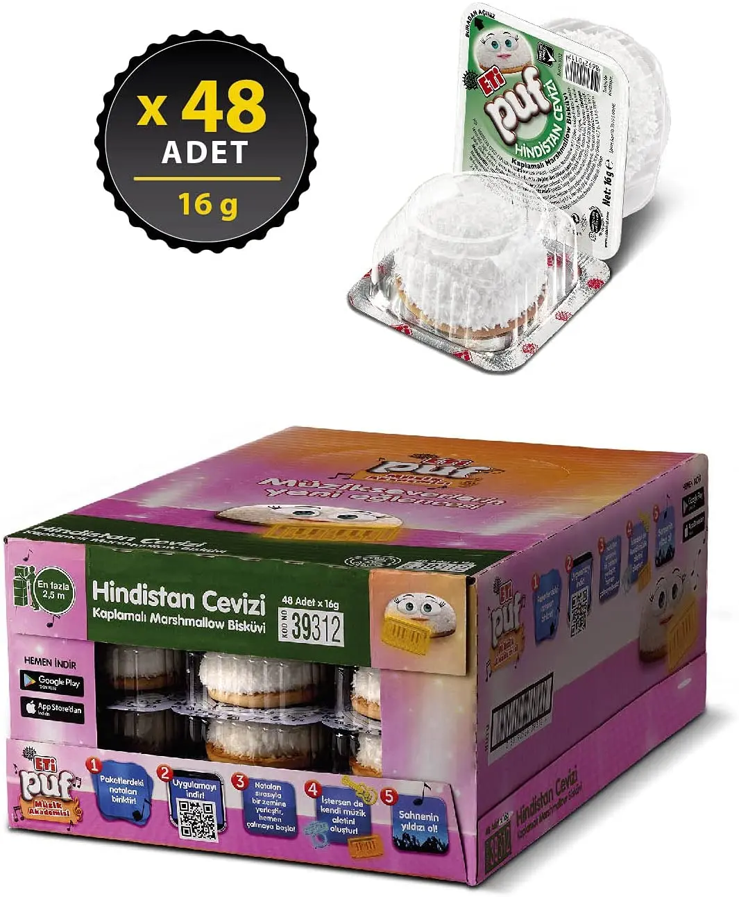 

Eti Puff Coconut 16 g x 48 Pieces Aroma Coconut