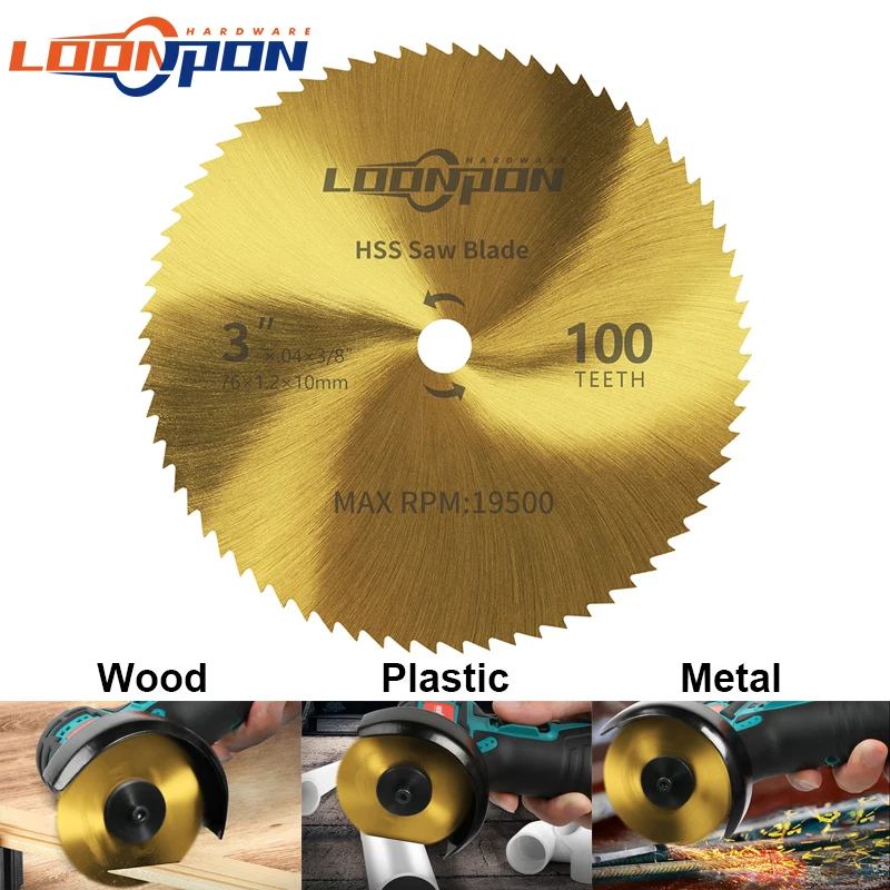 Loonpon 3 Inch 75mm Titanium Coated HSS Cutting Disc Circular Saw Blade Angle Grinder Accessories Cutting Wood Metal Plastic