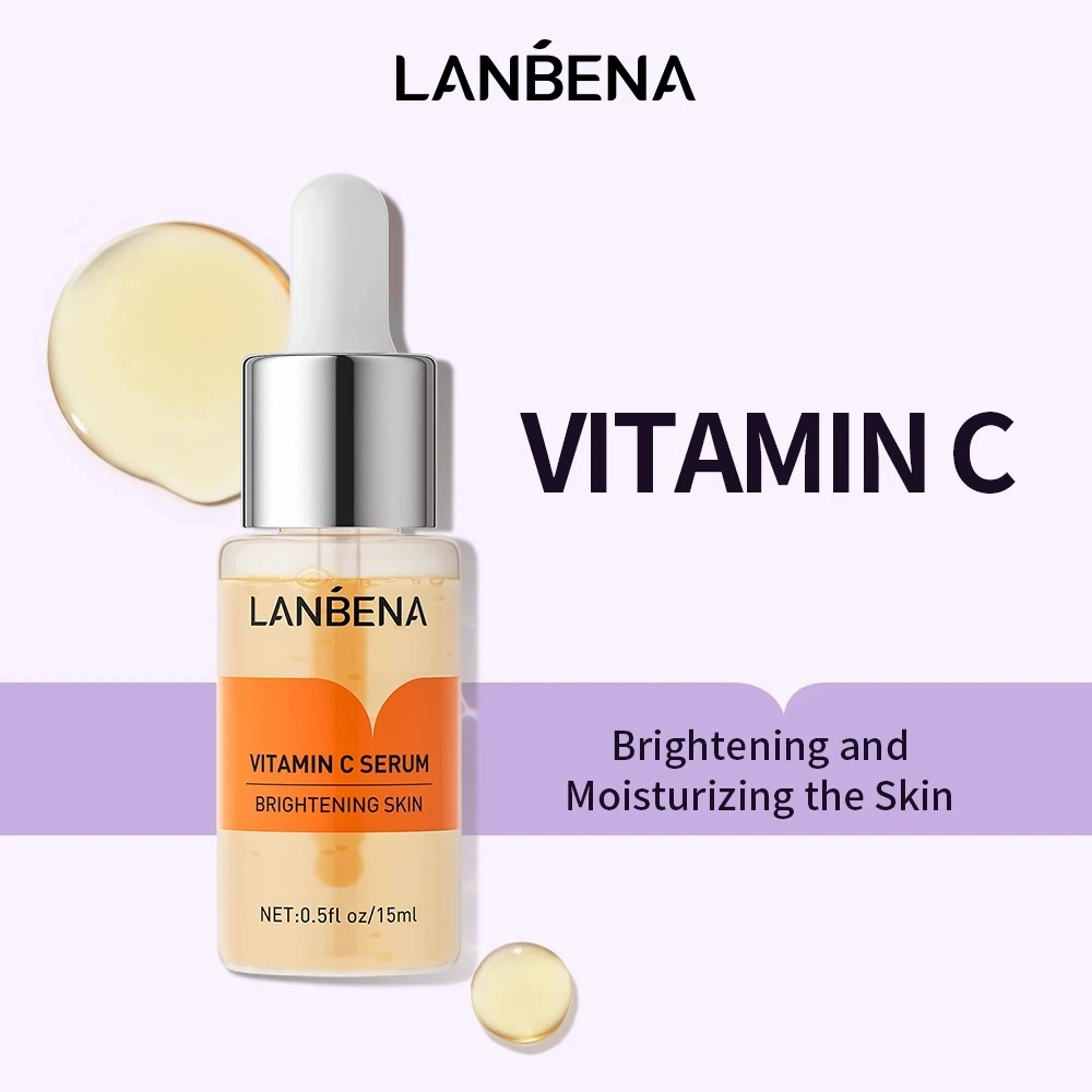 

LANBENA Face Serum Facial Vitamin C Whitening Lighten Dark Spots Remove Freckle Speckle Face Essence Brighten Skin Care Products