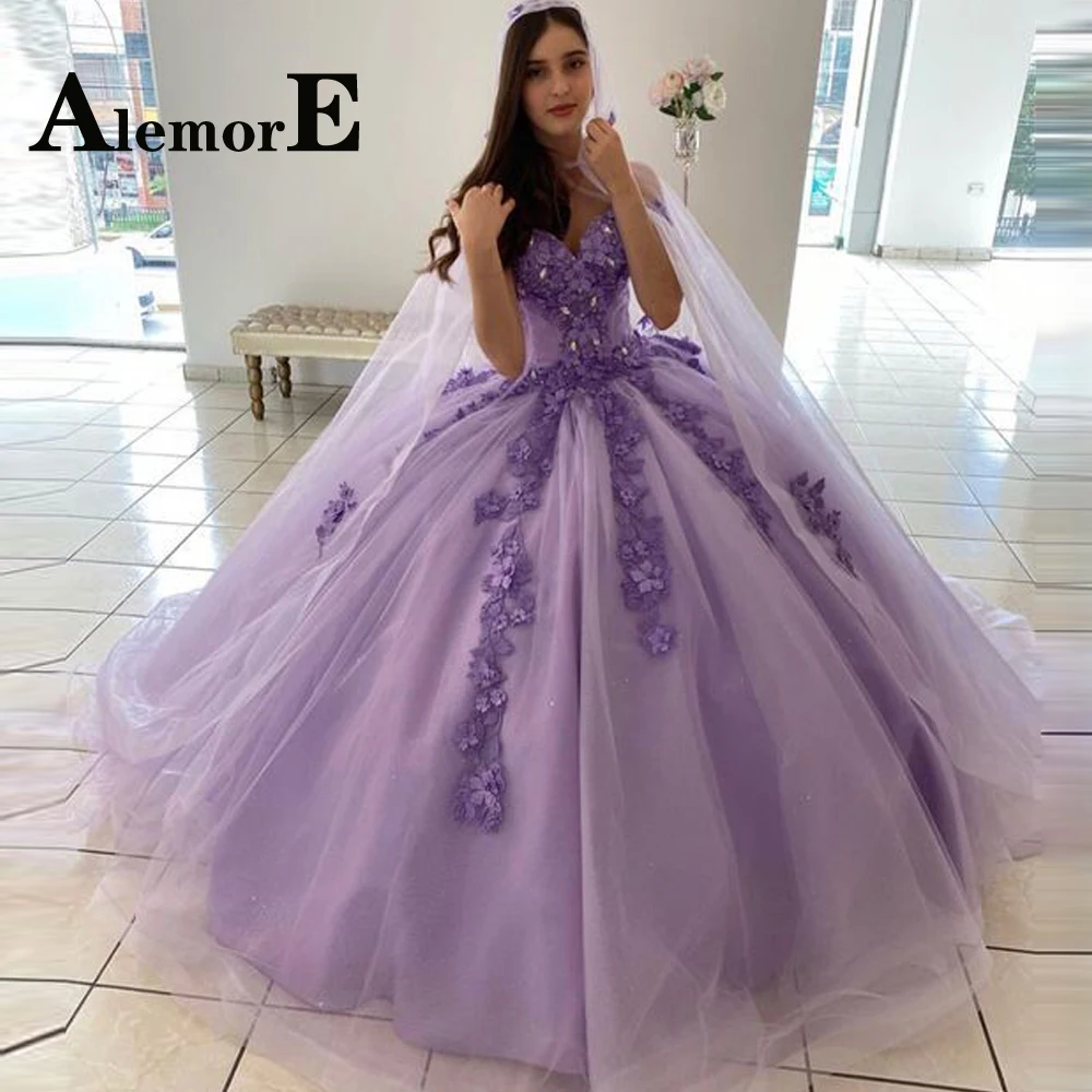 

Alemore Chic Ball Gown Quinceanera Dresses 3D Flowers Sweetheart Crystal Pleat Lace Up Formal Customised Vestido De 15 Anos