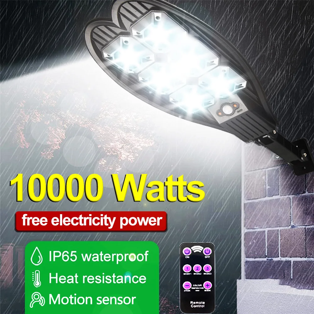 10000Watts 108COB Solar LED Street Light Waterproof Remote Control PIR Motion Sensor Solar Lamp for Garden Security Wall Light