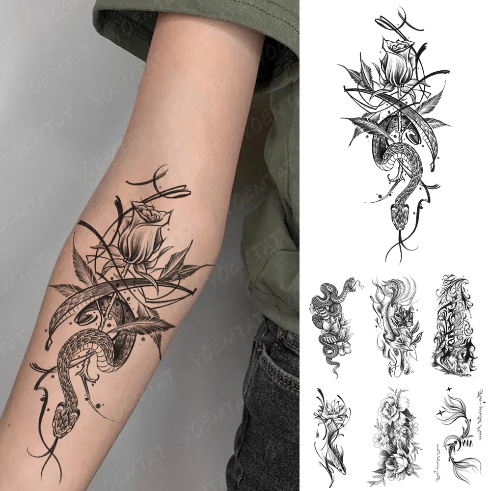 

Waterproof Temporary Tattoo Sticker Sexy Festival Snake Cobra Rose Fox Carp Women Transfer Tatoo Fake Tattoos Body Art Arm Men