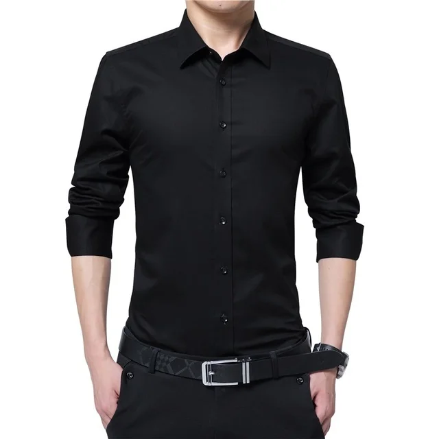 

Camisa de negocios para hombre, traje ajustado de manga larga, informal, de Color puro, nuevo, 2021