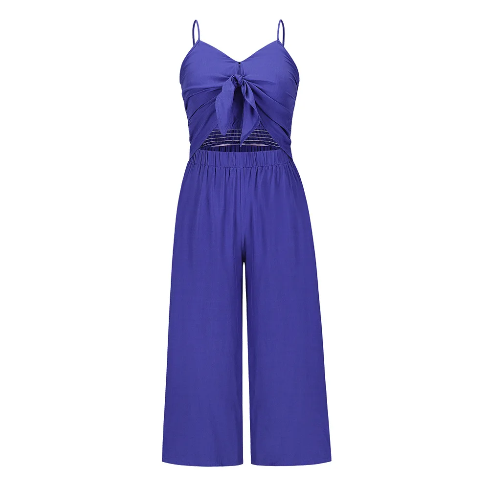 Sexy Suspender Jumpsuit Summer Casual Beach Lazy Wide Leg Straight Mid-Length Pants Suit Ladies