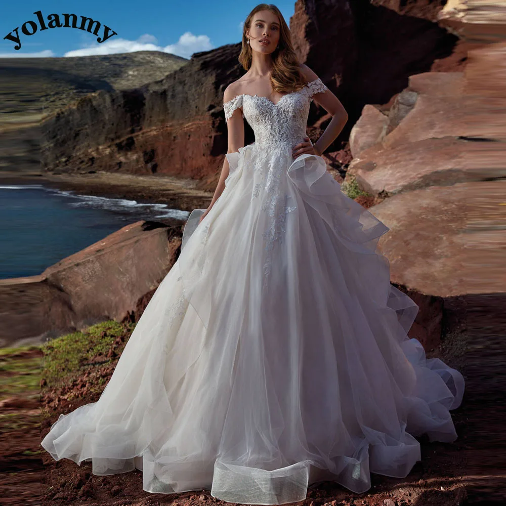 

YOLANMY Romantic Wedding Dresses Sweetheart Off the Shoulder Layered Formal Bridal Gown Made To Order Brautkleid For Women