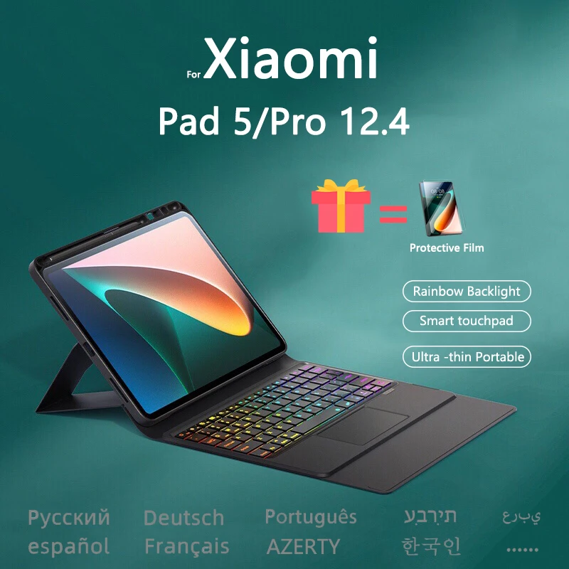 For Xiaomi MI Pad 5 12.4 Rainbow Backlight Keyboard Case For Tablet XiaoMI MiPAD 5 Pro With Trackpad Ultra-thin Keyboard Cover