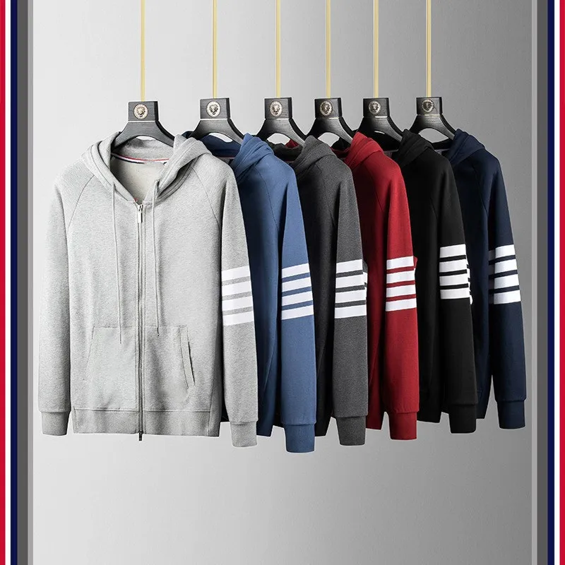 TB THOM Sweatshirt Spring Autunm Fashion Brand Hoodies Loopback 4-Bar Stripes Cardigan Coats Casual Sports Streetwear Hoodies