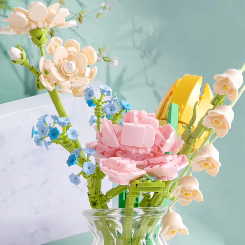 

Girls DIY Gift Flowers Bouquet Brick Compatible Brickhead Construction Block Set Toy For Child Children Mini Art Building Blocks