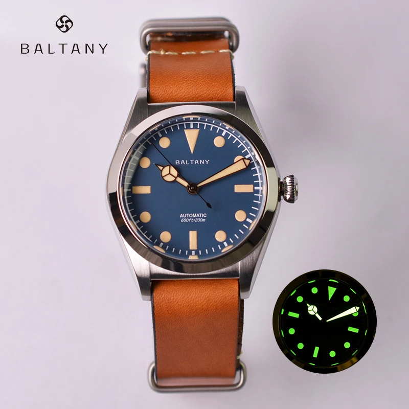 

Baltany Bubbleback Homage Retro Watch 36mm California Dial DARUMA Sapphire NH38 Automatic Mechanical Wristwatches 20Bar C3 Lume