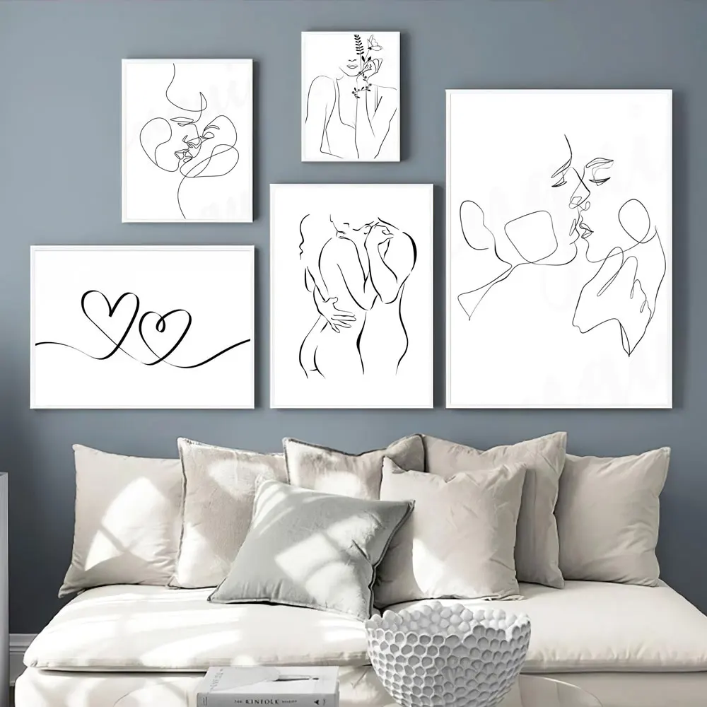 Черная белая линия для пары плакаты и принты Сексуальная фотография стены дома