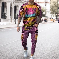 2022 summer new fashion trend mens t shirt trousers sportswear 2 piece set personality pattern 3d short sleeved