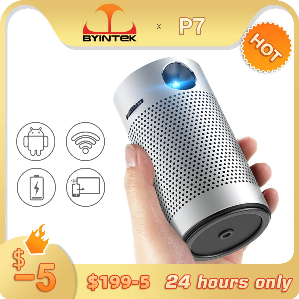 

BYINTEK P7 Pocket Smart WiFi Android 1080p 4K Mini Cinema Video LED Pico DLP Projector Proyector for Smartphone Tablet