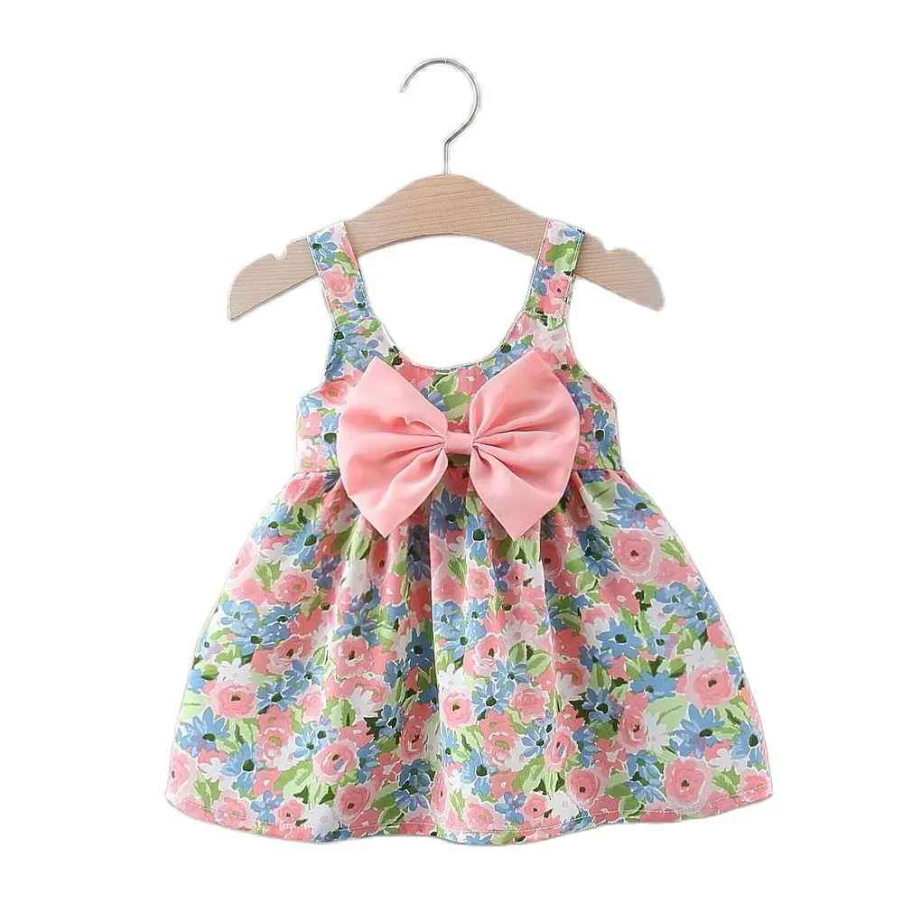 

2022 Summer Baby Girl All Over Floral Print Sleeveless Bowknot Cami Dress Infantil Clothes Vestido Dresses for Baby 1-3Y