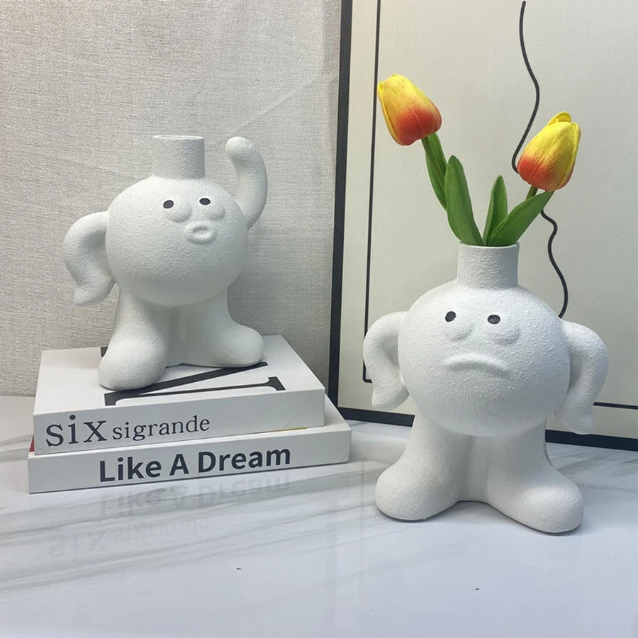 Креативная керамическая ваза для цветов милая трубчатая Emoji Kawaii украшение