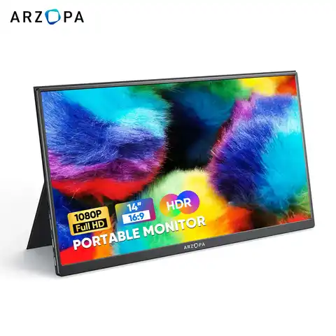 ARZOPA 14,0 дюйма 1080p монитор компьютерный ультратонкий usb c совместимый с HDMI ips-экран портативный монитор игровой для коммутатора ноутбук ps5