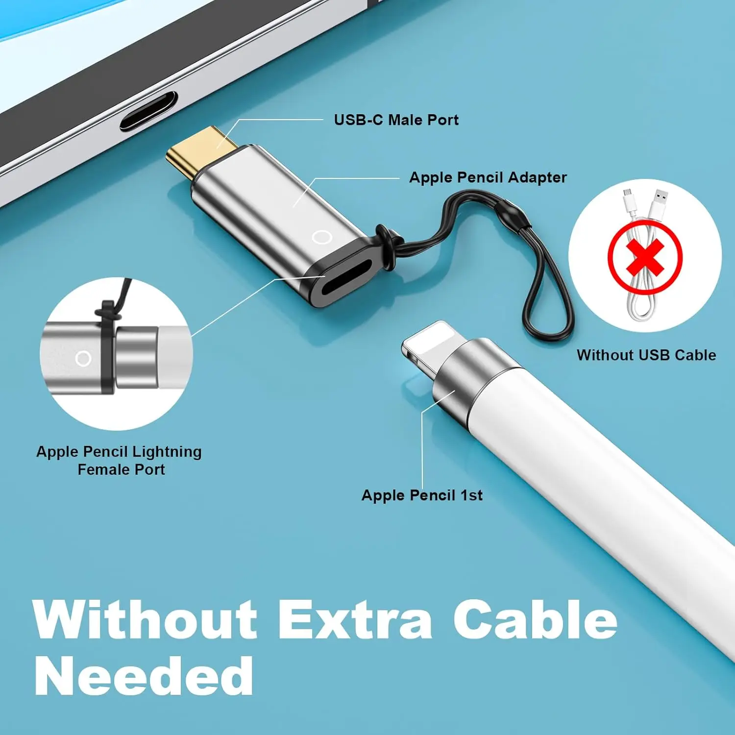 Адаптер зарядного устройства USB-C для Apple Pencil 1-го поколения | 8-контактный адаптер