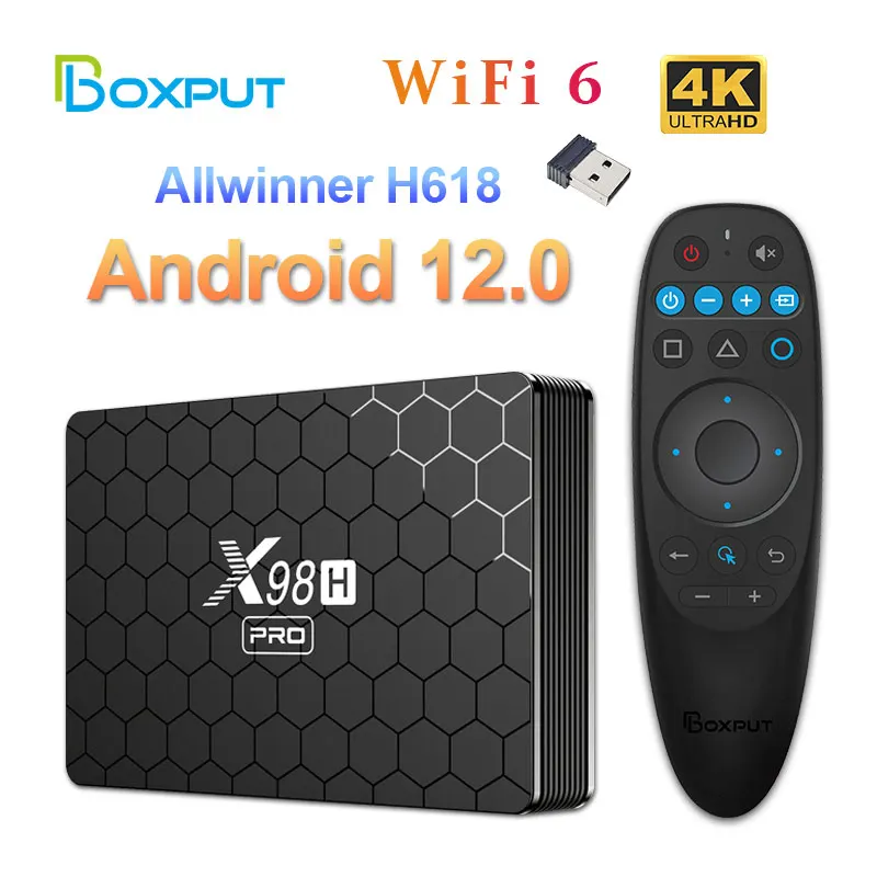 

X98H PRO Android 12 Smart TV BOX Allwinner H618 4G 32G 64G TVBOX 2.4/5G Dual Wifi6 1000M BT5.0 H.265 4K Media Player Set Top Box