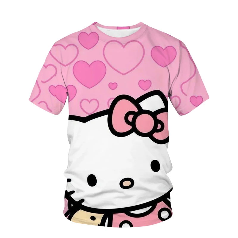 

Футболка с забавной девушкой Hello Kitty, с мультяшным принтом, свободная уличная одежда с круглым вырезом для пары, трендовая простая футболка