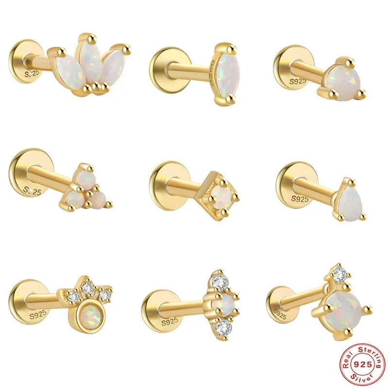 

Gold Plated Opal Screwback Earrings 925 Sterling Silver Hypoallergenic Tiny Small Birthstone Post Flat Screw Back Stud Earrings