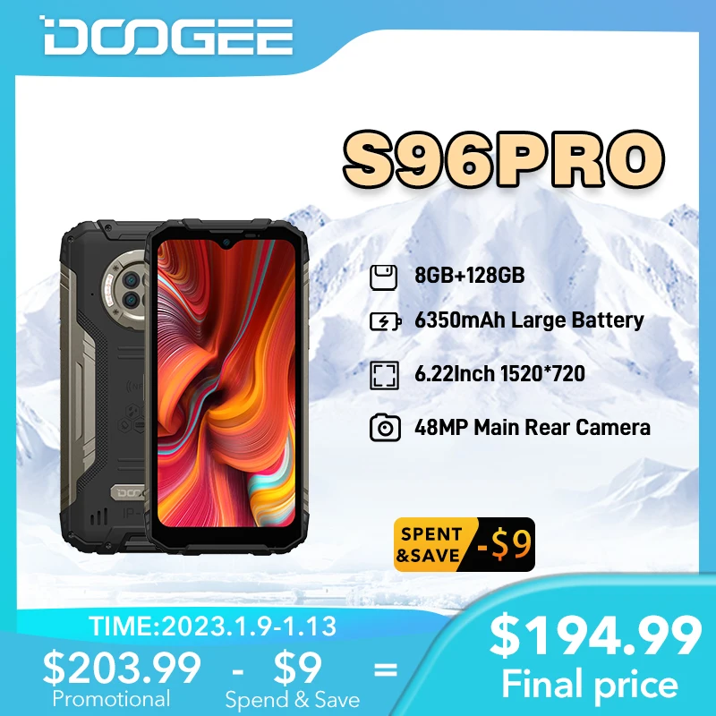 

DOOGEE S96 Pro Водонепроницаемый смартфон с четырёхъядерным процессором Helio G90, ОЗУ 8 ГБ, ПЗУ 128 ГБ, 48 МП, 20 МП, 6350 мАч