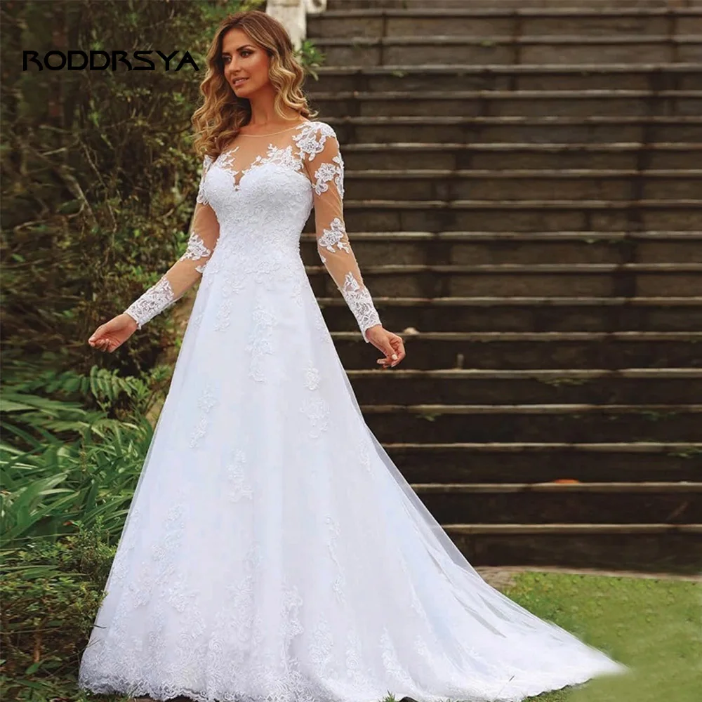 

RODDRSYA Elegant Wedding Dresses For Women 2022 Bridal Gowns Lace Appliques Long Sleeves A-Line Bride Robes Vestidos De Noiva