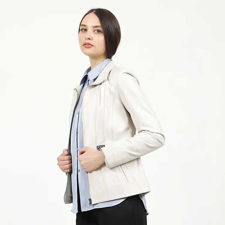 Dericlub 2129 Бежевая женская кожаная