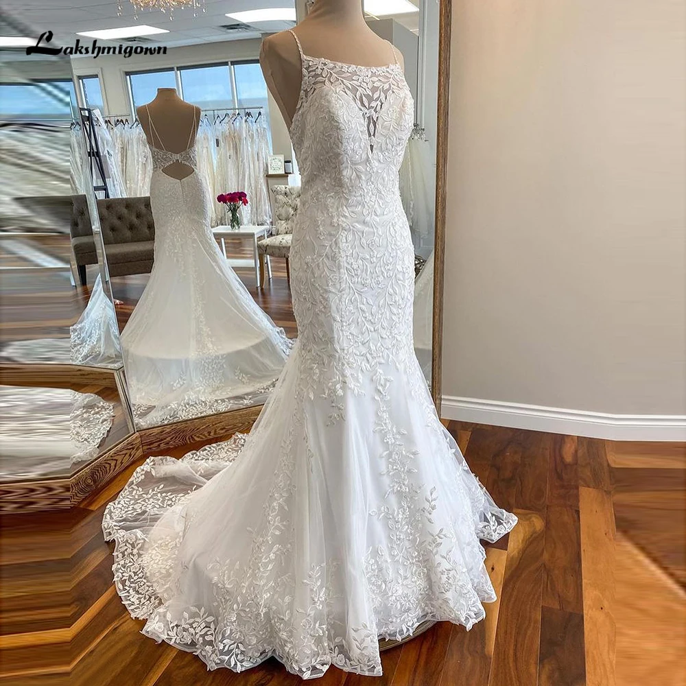 

Женское свадебное платье-Русалка It's yiiya, белое кружевное платье на бретельках-спагетти с вырезом лодочкой и открытой спиной на лето 2023