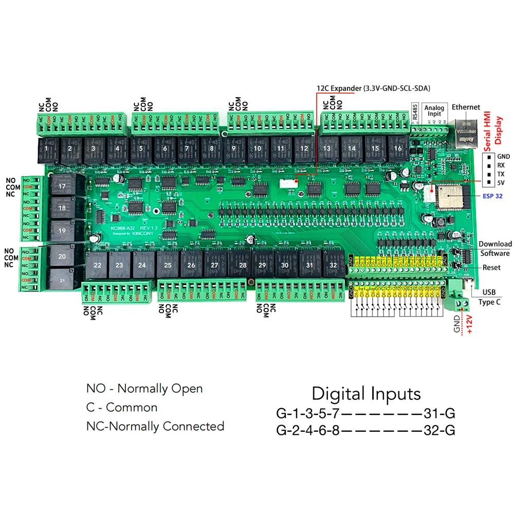 KC868-A32 Ethernet релейный модуль ESP32 плата 32DI 32DO Wifi переключатель HTTP поддержка ESPhome Home