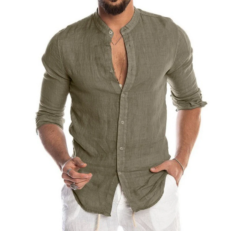 

2022 Men's Cotton Linen Shirts Long Sleeve Men Casual Slim Mandarin Collar Shirts High Quality Summer Beach Shirt plus size 5xl