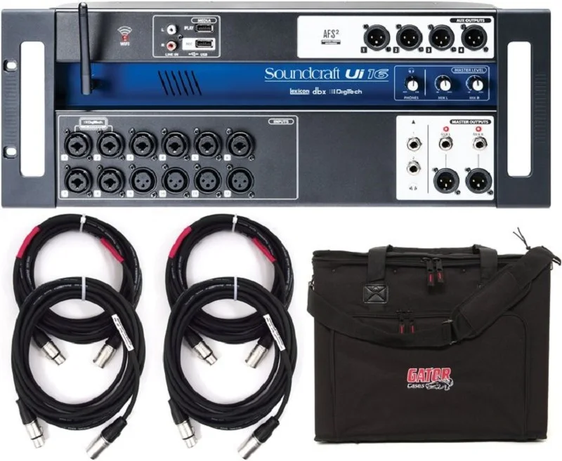

16-канальный цифровой микшер Soundcraft Ui16 с чехлом и кабелями