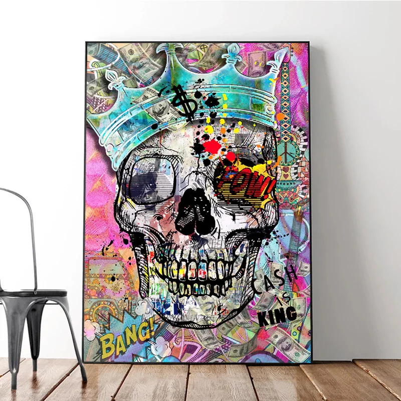 

Graffiti Art Skull Crown Canvas Paintings On the Wall Pop Art Posters And Prints Abstract Street Art Wall Pictures Home Decor