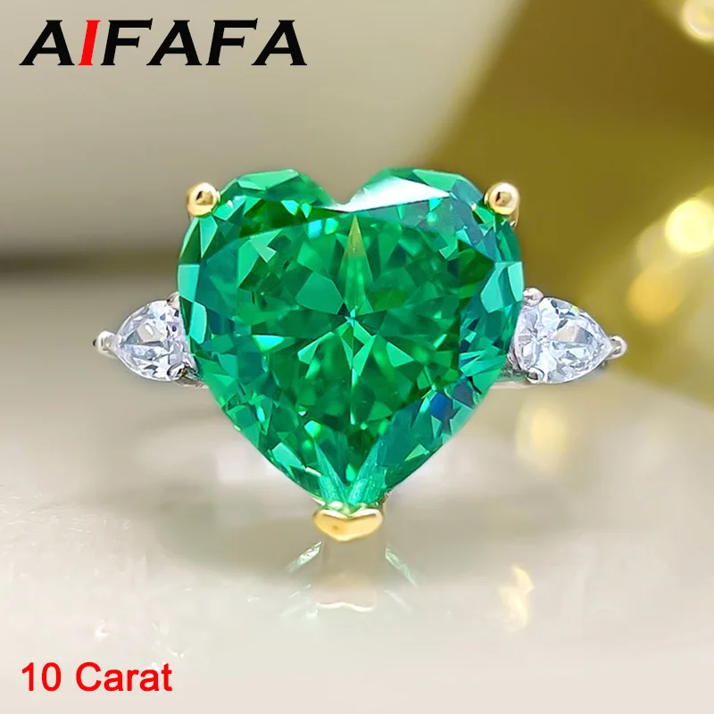 

AIFAFA 100% S925 Sterling Silver 10 Carat High Carbon Diamond Rings For Women 12*12mm Heart Sparkling Gemstone Fine Jewelry