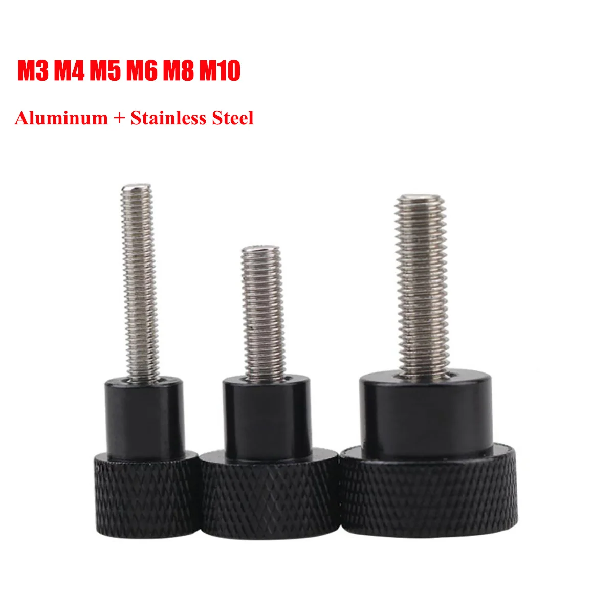 

1/5pcs Aluminium Alloy + Stainless Steel Knurled Thumb Screw Black Handle M3 M4 M5 M6 M8 M10 Hand Grip Knob Bolts