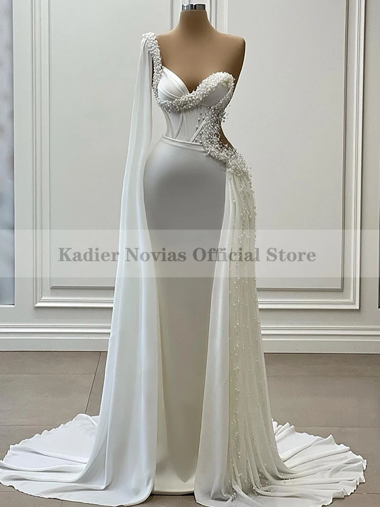

KADIER NOVIAS Long White Mermaid Wedding Dresses for Women with Beads Robe De Mariage 2022 Nouveaute