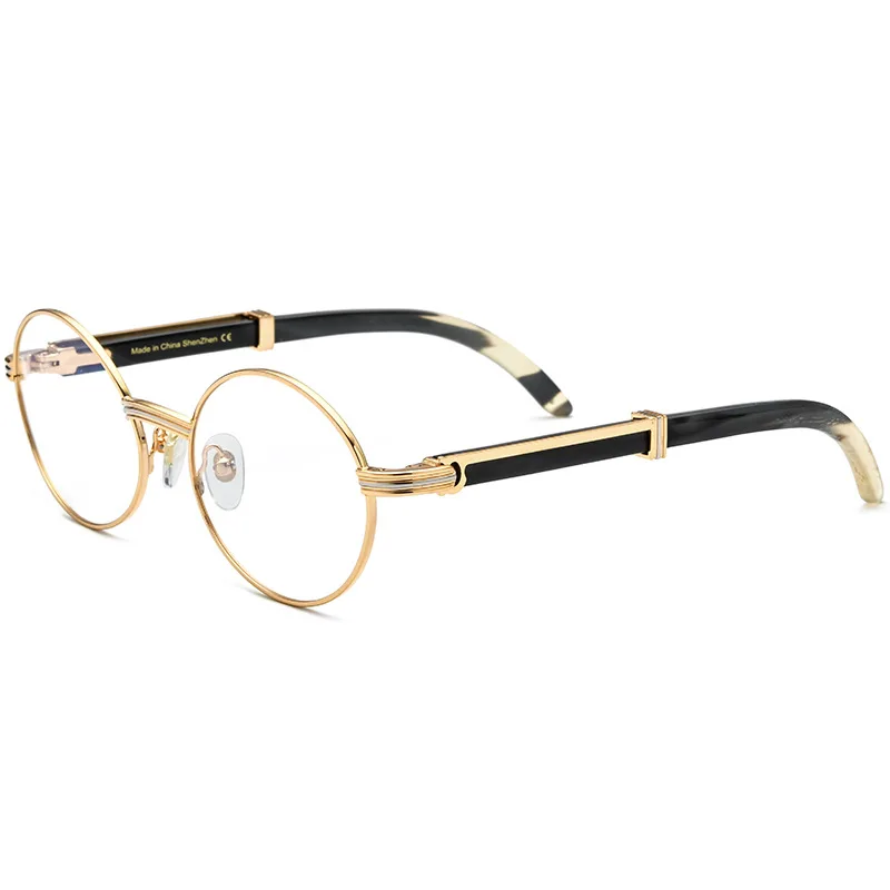 

High Quality Buffalo Horn Sunglasses Men and Women Retro Oval Luxury Gold Glasses Reading Frame