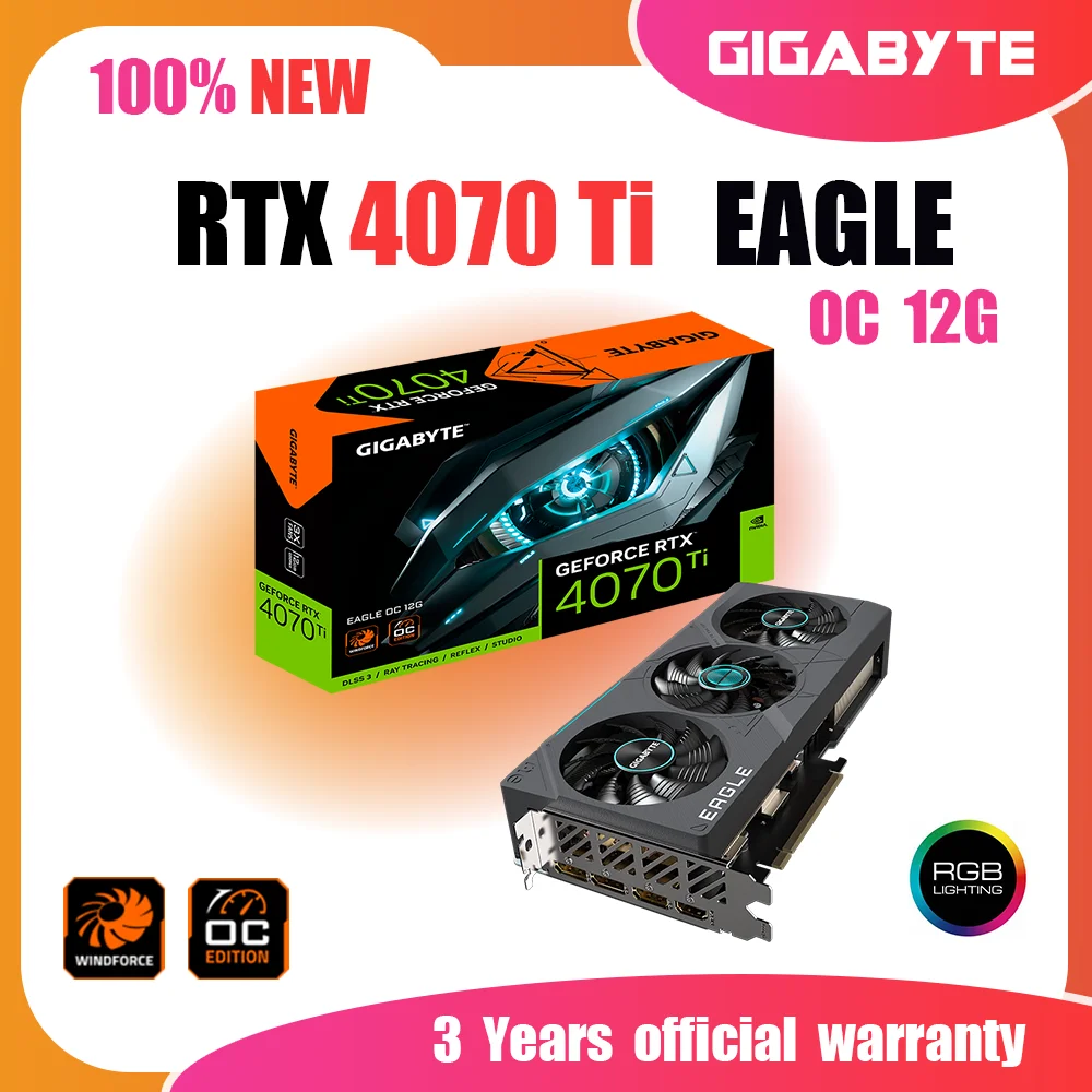 

Видеокарта GIGABYTE RTX 4070 TI EAGLE OC 12G GDDR6X 12 Гб GPU NVIDIA RTX 4070 TI графические карты PCIE 4,0 бит RGB Комплект материнской платы Intel AMD с поддержкой HDMI DP для настольных ПК Gamer