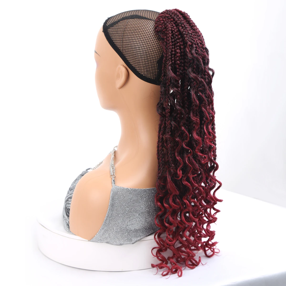 

Hot Selling 18 Inch Red Box Braids Ponytail Synthetic Clip in Ponytail Hair Extensions Hairpiece Drawstring Ponytail Hair