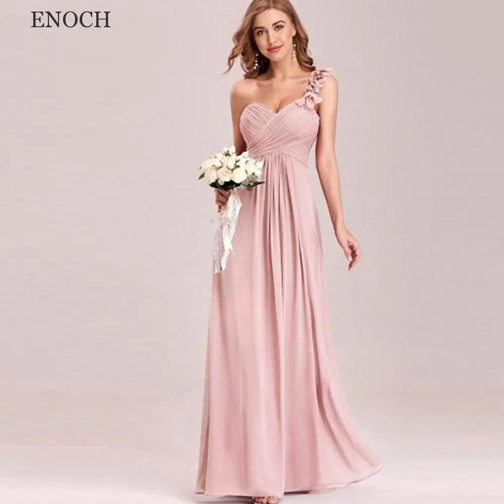 

ENOCH Stunning Sweetheart Chiffon Bridesmaid Dresses One Shoulder Beach Flowers Party Dresses Floor Length Vestidos De Fiesta