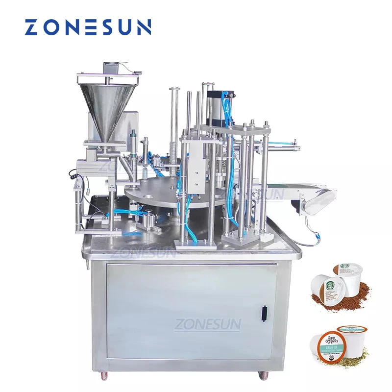 

ZONESUN ZS-GF900C Automatic Coffee Capsule Filling Machine Pneumatic Rotary Type Water Milk Cup Liquid Food Beverage Sealing