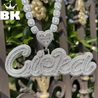 THE BLING KING Heart Clasp Square Zirconia Letters Custom Name Necklace For Women Full Iced Out CZ Pendant Luxury Baguette Chain
