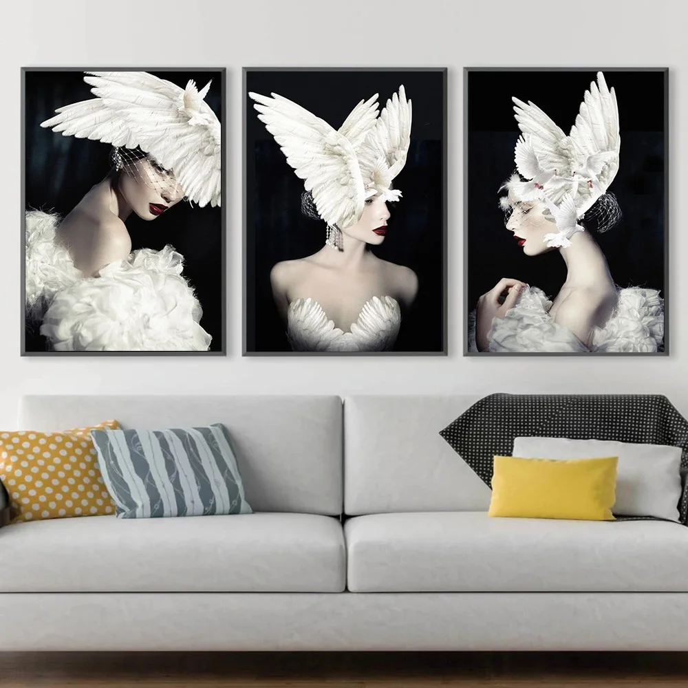 

Sexy Girls Peace White Pigeon Canvas Painting Art Posters and Prints Modern Pictures for Living Room Murale Home Decor Pictures