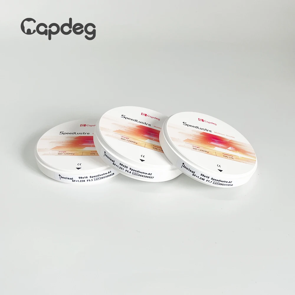 Фото Многослойный стоматологический циркониевый блок CapDeg SpeedLustre, диск 98*14 мм, подходит для быстрого спекания, 800-1200 МПа, 43-53% светопроницаемость №3