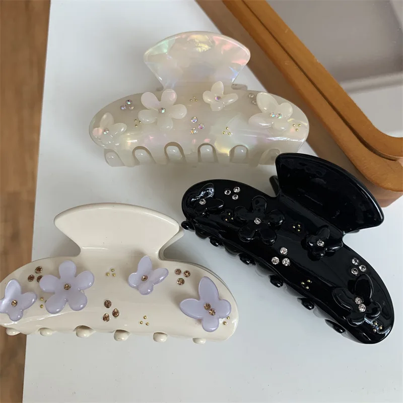 

Luxury Acetate Sheet Hair Clip Claw For Women Elegant Flower Diamante Medium Female Hair Accessories Girls Hairpins Headdress