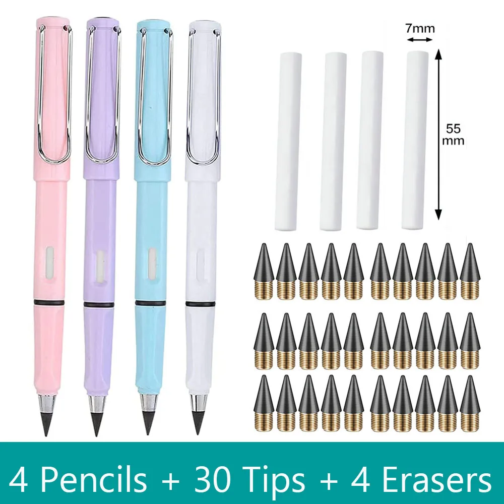 38pcs/Set Unlimited Writing Eternal Pencil Infinity Pencils No Ink Sharpening Kawaii Art Sketch Pens School Stationery Supplies