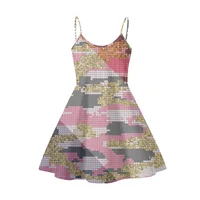 French Flag Camouflage Pattern Pink Print Sexy Party Dress for Girl Summer One Piece Sundress Beach Strappy Knee Length Dress