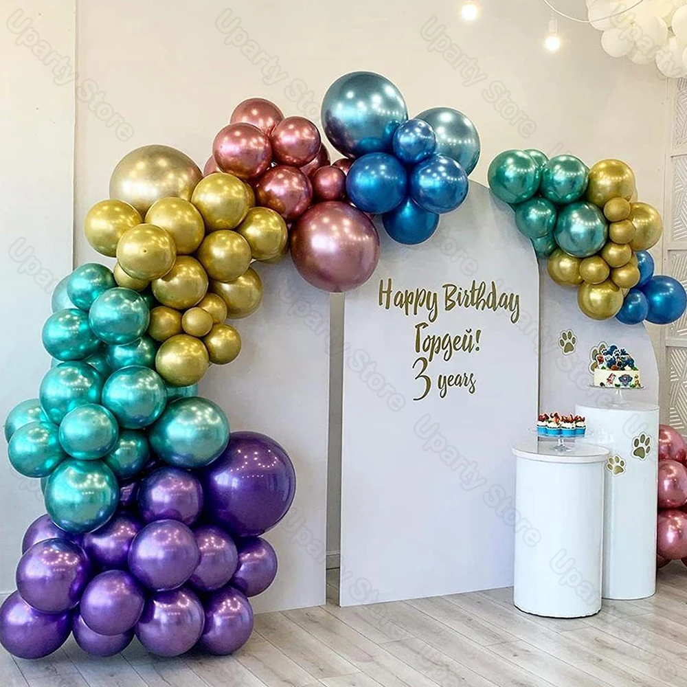 

1 Set Metal Birthday Balloons Garland Metallic Green Blue Rose Gold Chrome Gold Balloon Arch for Birthday Anniversay Party Decor