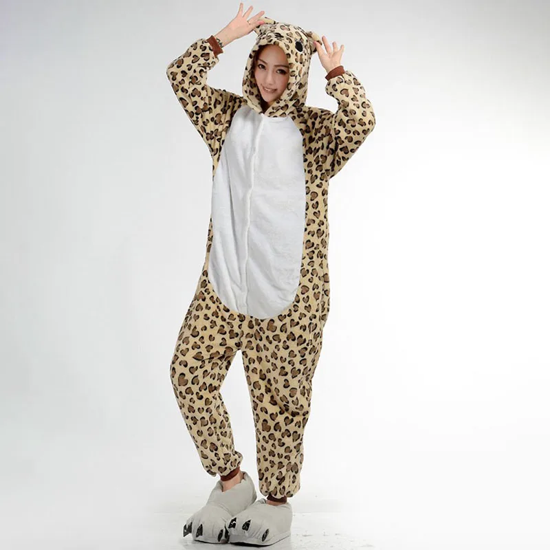 Family Kigurumi Pajamas Lights Brown Leopard Animal Onesie Cosplay Costume Pajamas For Kids and Adults