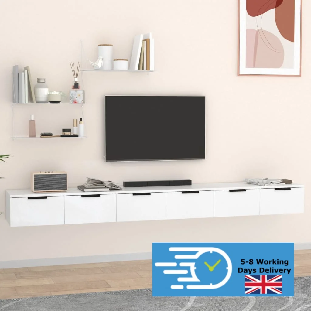 

White wood wall cabinet glitter 204 cm white salon cabinet, TV cabinet, salon cabinet, TV table with hanging storage space