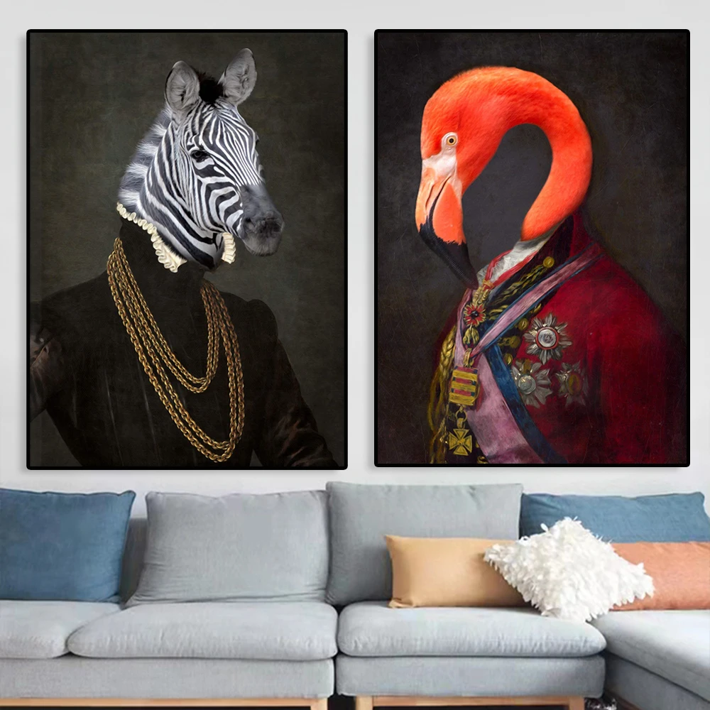 

Funny Zebra Vintage Portrait Poster Renaissance Art Animal Canvas Painting For Living Room Altered Art Decorative Home Pictures